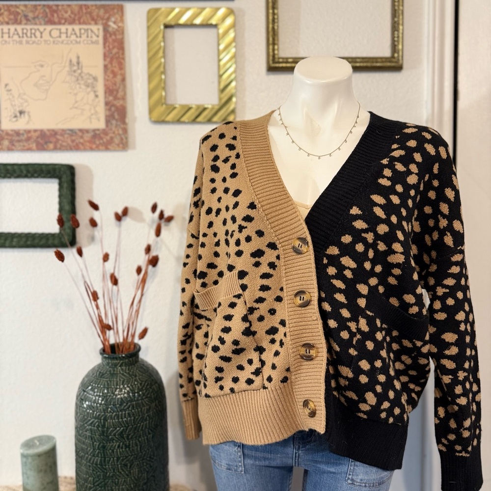 Pink Lily Two-Tone Leopard Cardigan